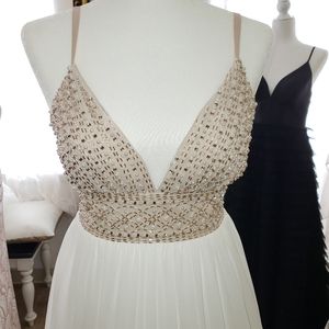 Ivory & Nude Pearl Beaded Bodice Gown size 5